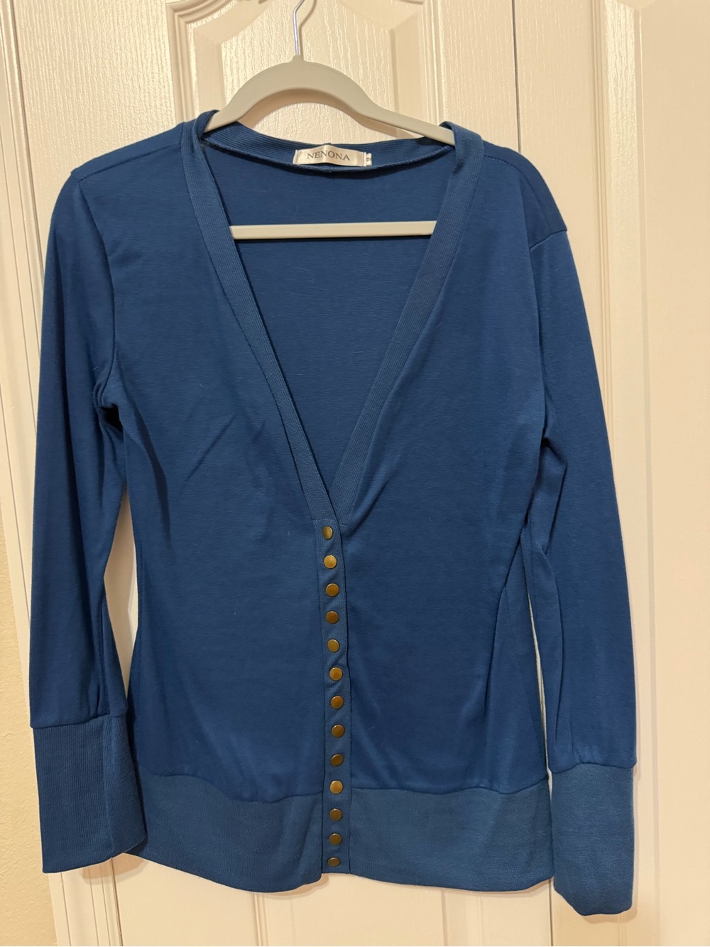 Womens Blue Snap-Front Cardigan sweater